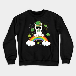 Kawaii Llama on Rainbow St Patricks Day Crewneck Sweatshirt